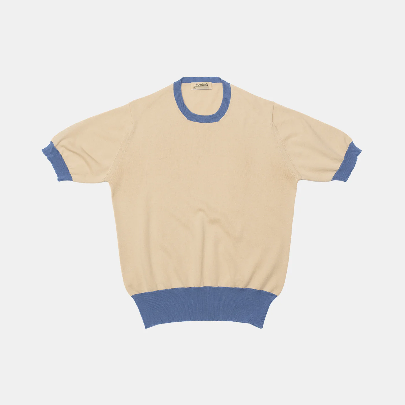 Cotton Short Sleeve ‘Skipper’ Tee Cream/Blue