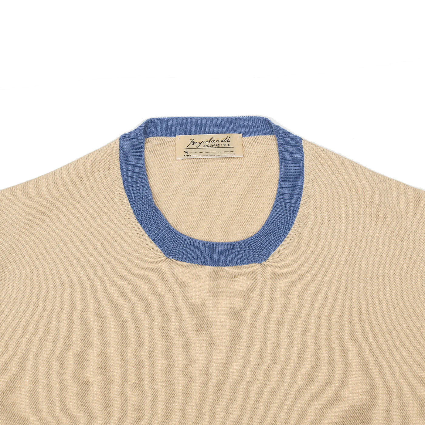 Cotton Short Sleeve ‘Skipper’ Tee Cream/Blue - Image 2