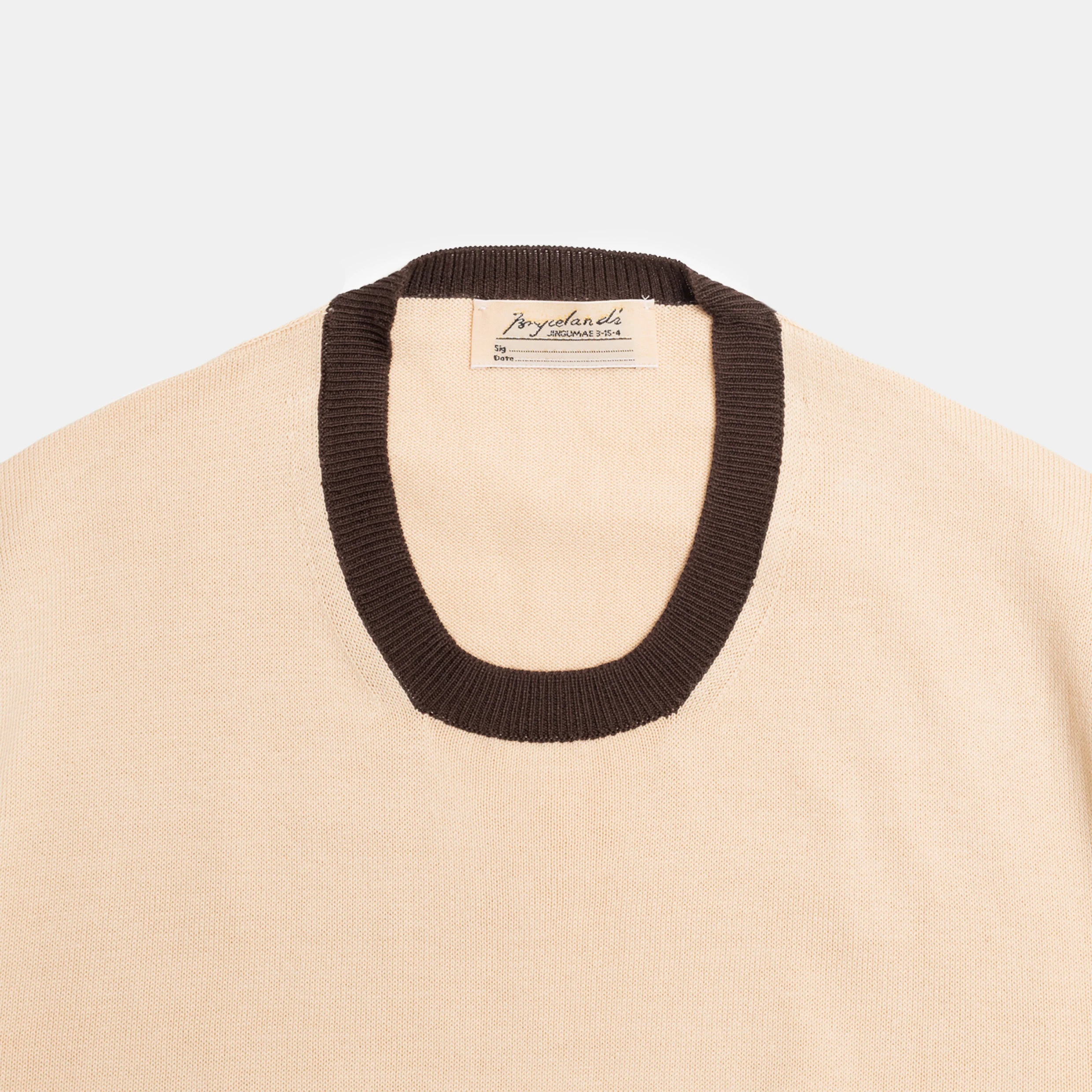 Cotton Short Sleeve ‘Skipper’ Tee Cream/Brown - Image 2