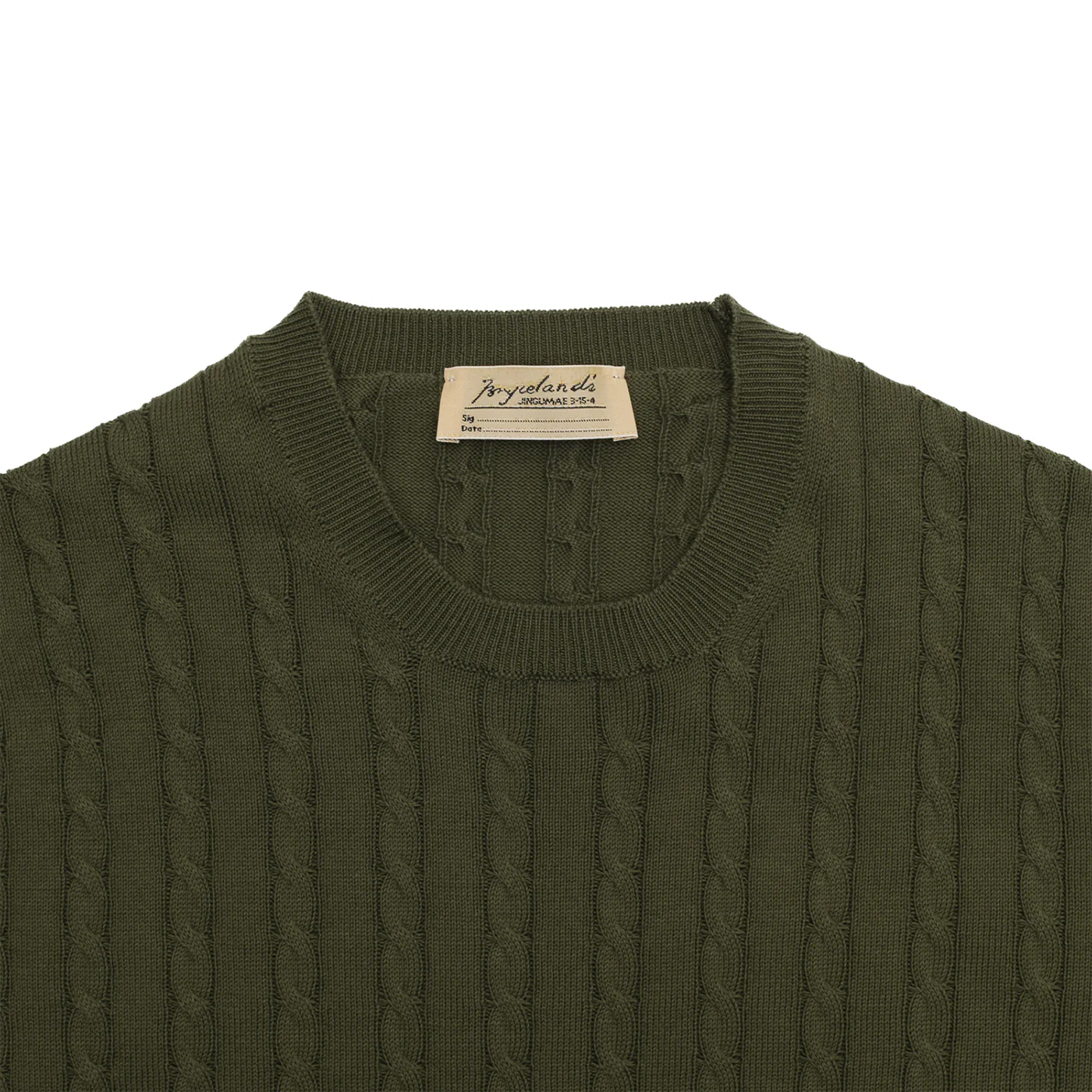 Cotton Short Sleeve ‘Skipper’ Tee Green Cable Knit - Image 3