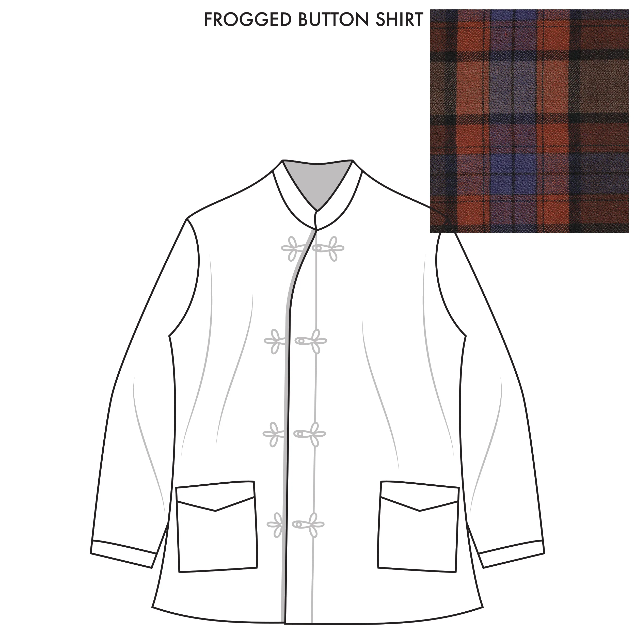 Frogged Button Shirt Made-to-order Blue/Red Plaid
