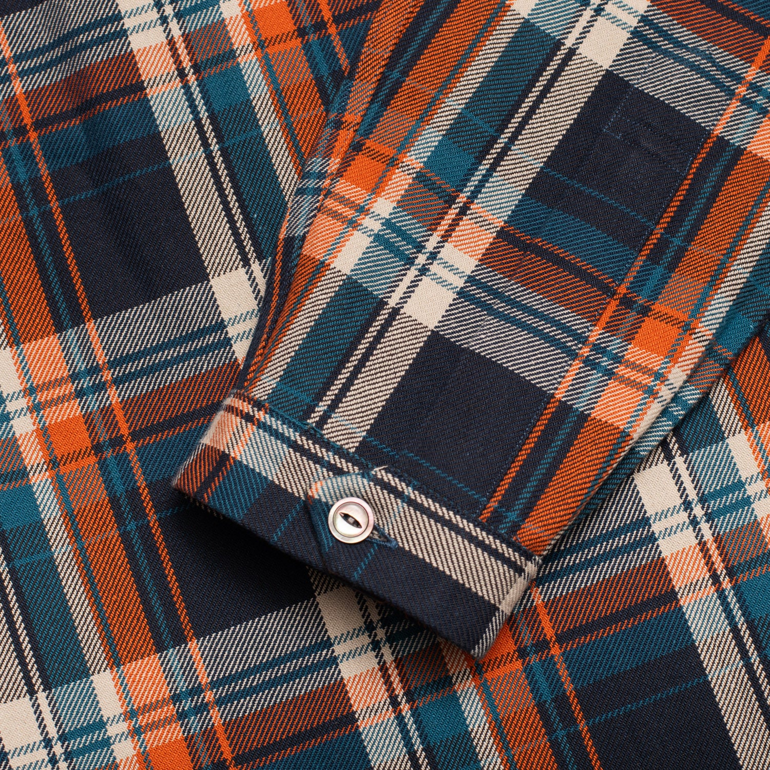 Cotton Sports Shirt Blue / Orange Plaid - Image 4
