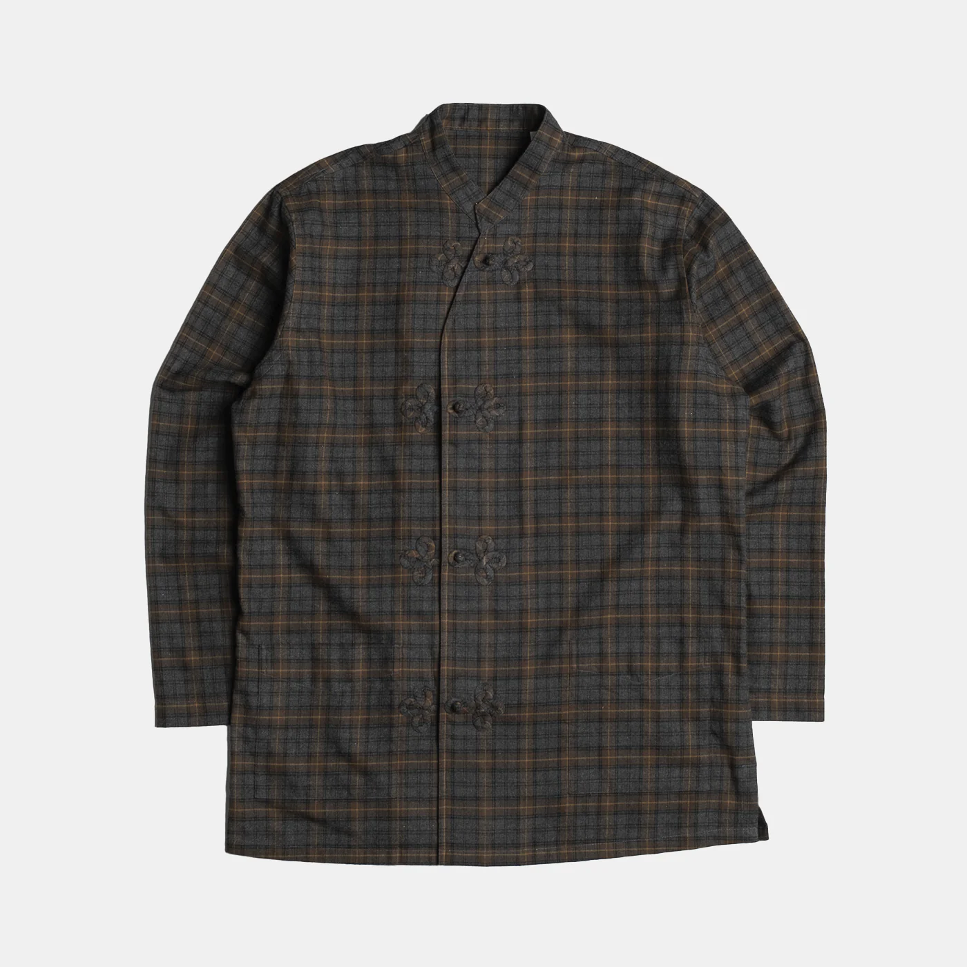 Frogged Button Shirt Charcoal Plaid