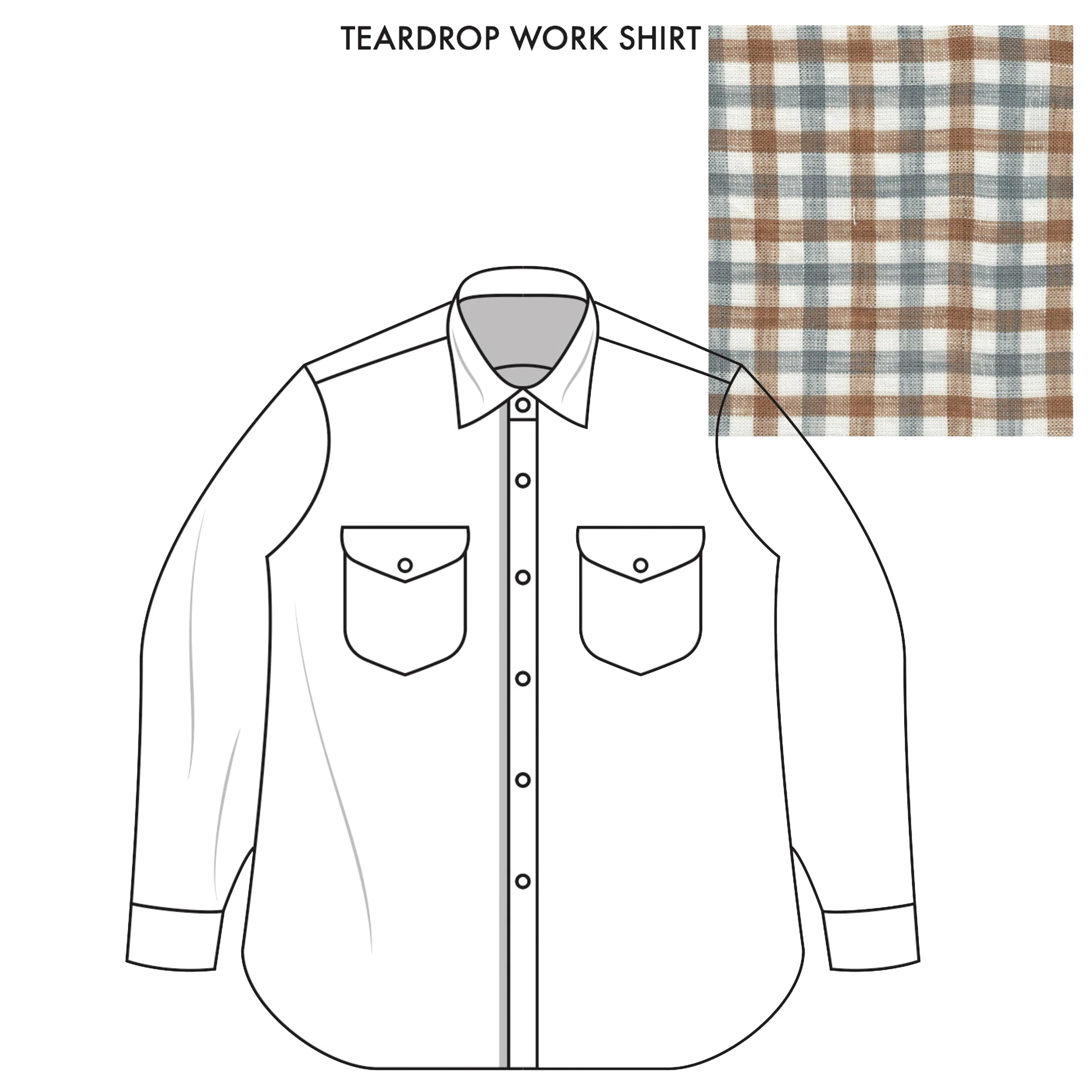Teardrop Work Shirt Made-to-Order Brown/grey gingham
