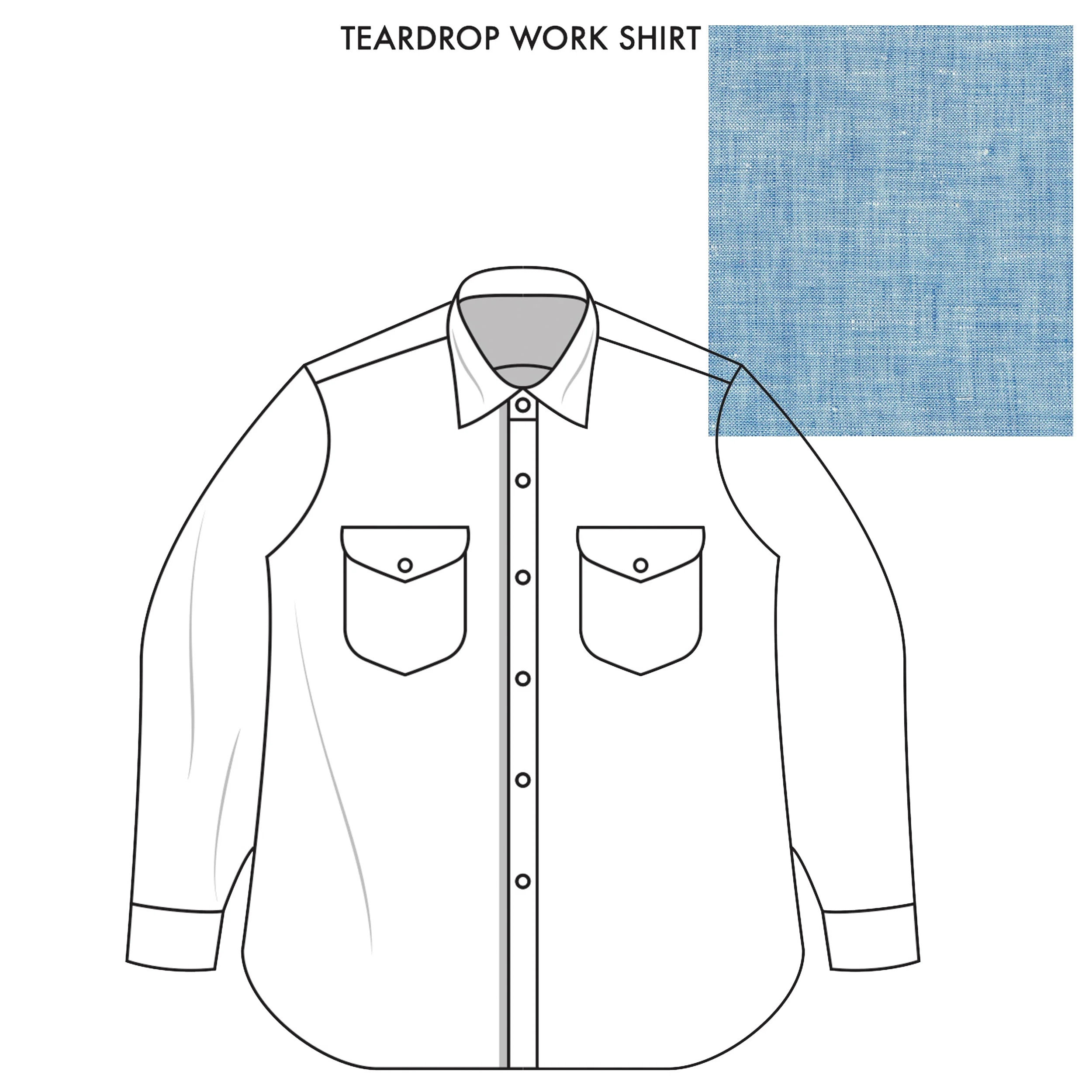 Teardrop Work Shirt Made-to-Order Light Blue Melange Linen