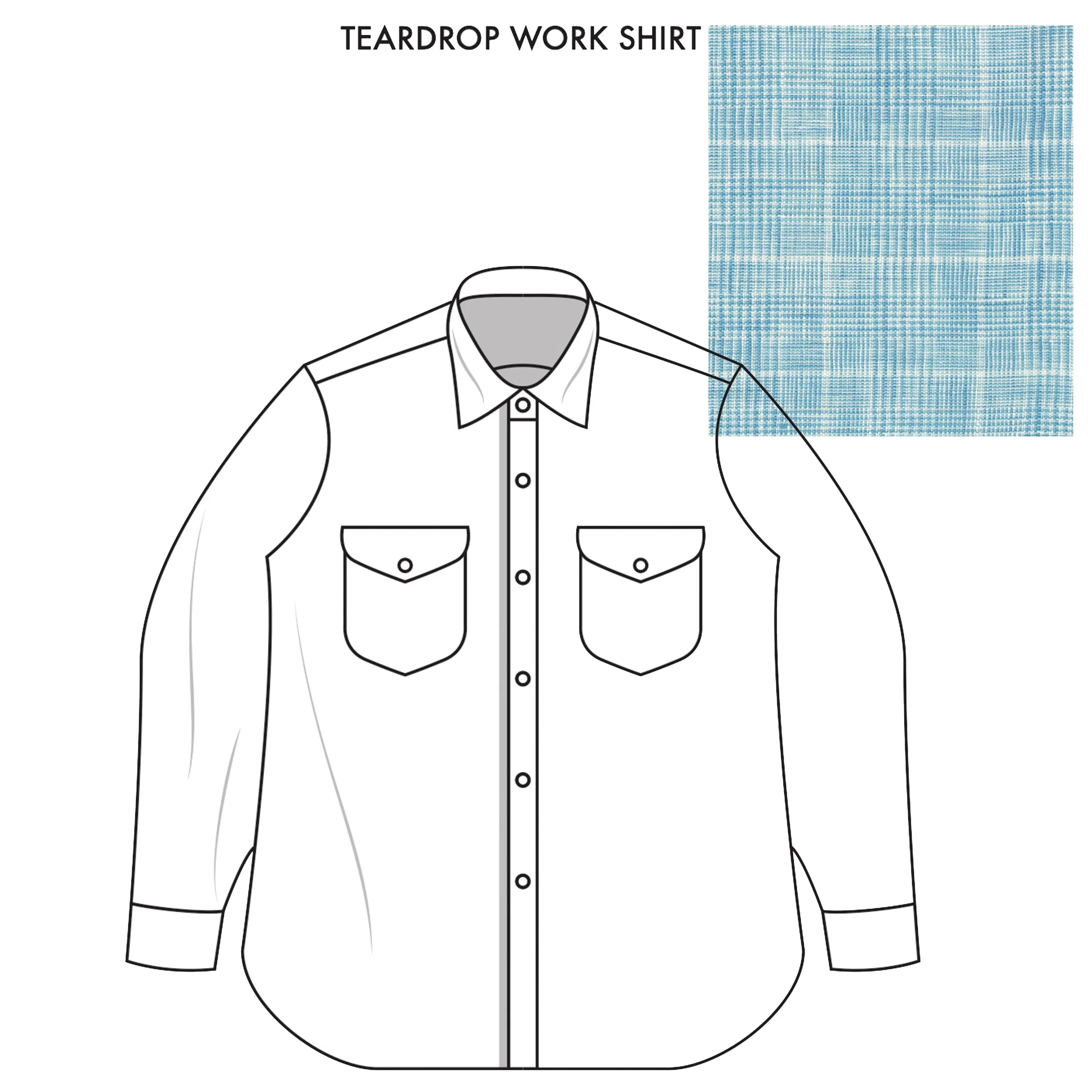 Teardrop Work Shirt Made-to-Order Light Blue Plaid Check Linen