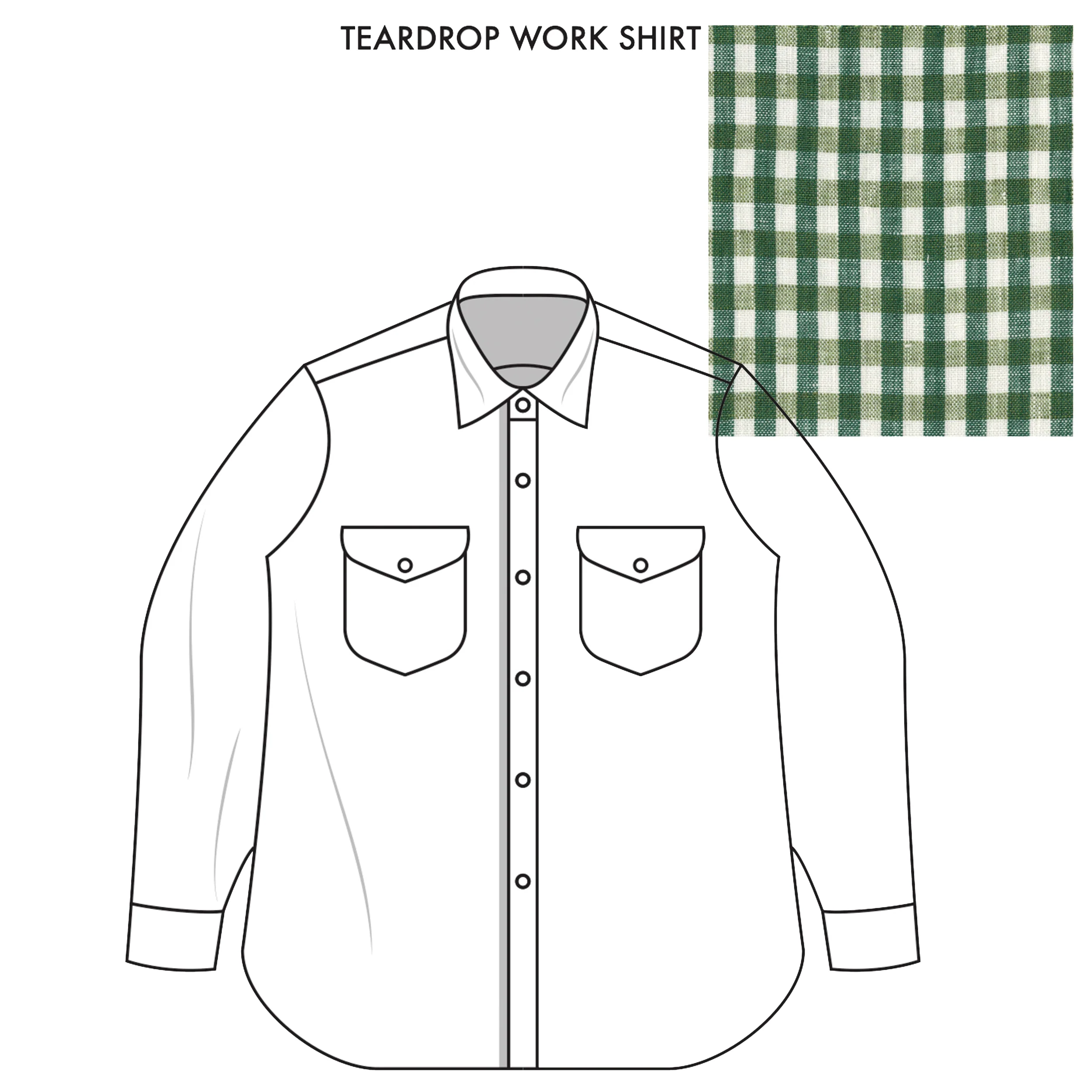 Teardrop Work Shirt Made-to-Order Light Green Gingham Linen
