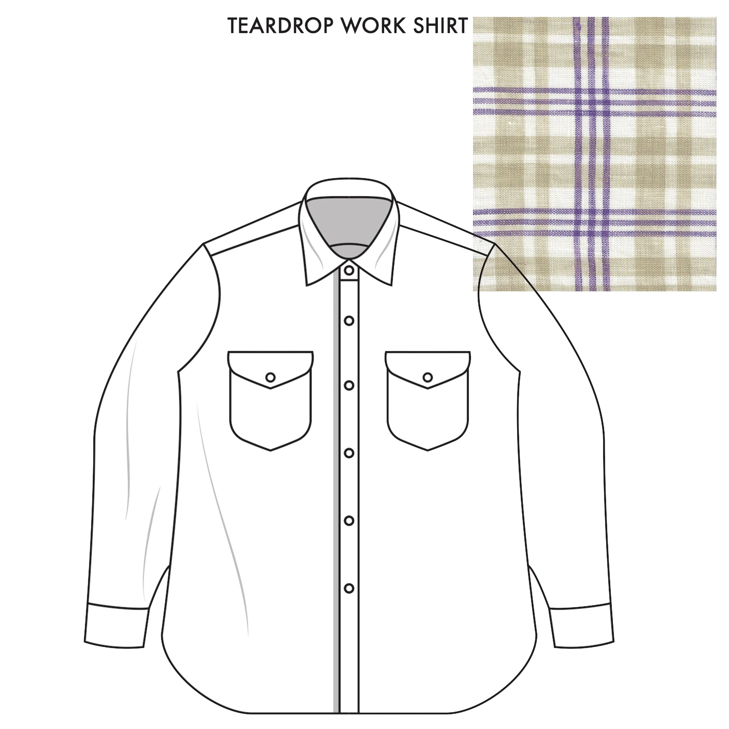 Teardrop Work Shirt Made-to-Order Stone/Purple Madras Linen