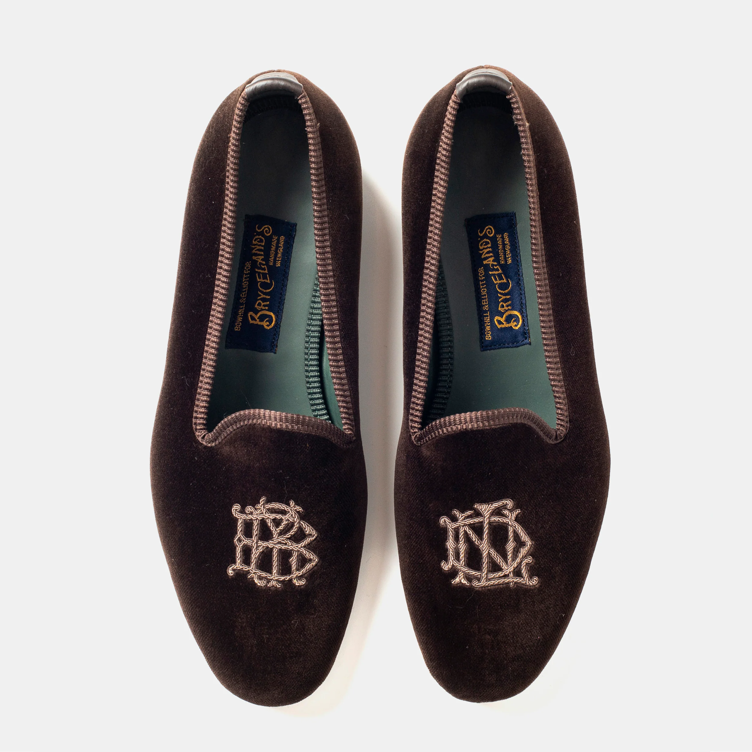 Bryceland's x Bowhill & Elliott Velvet Slippers Brown - Image 3