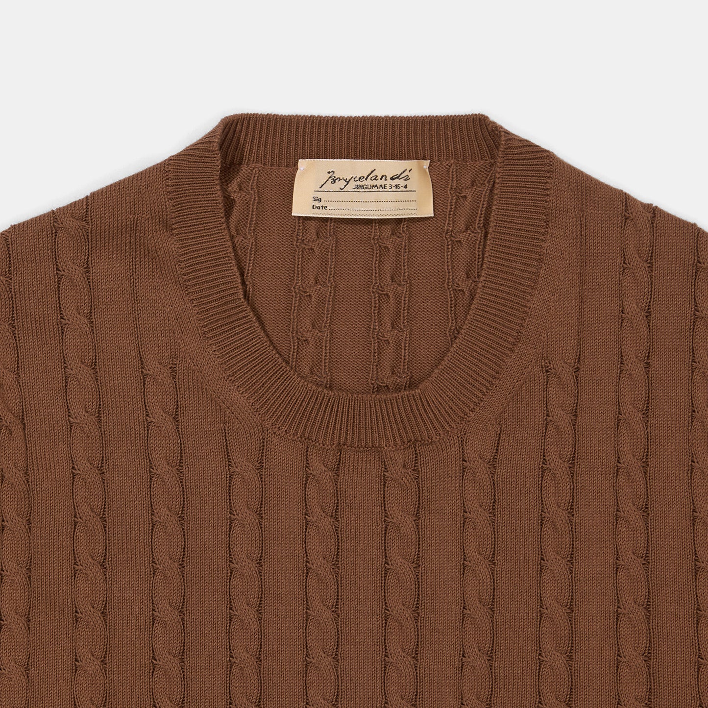 Cotton Short Sleeve ‘Skipper’ Tee Brown Cable Knit - Image 3