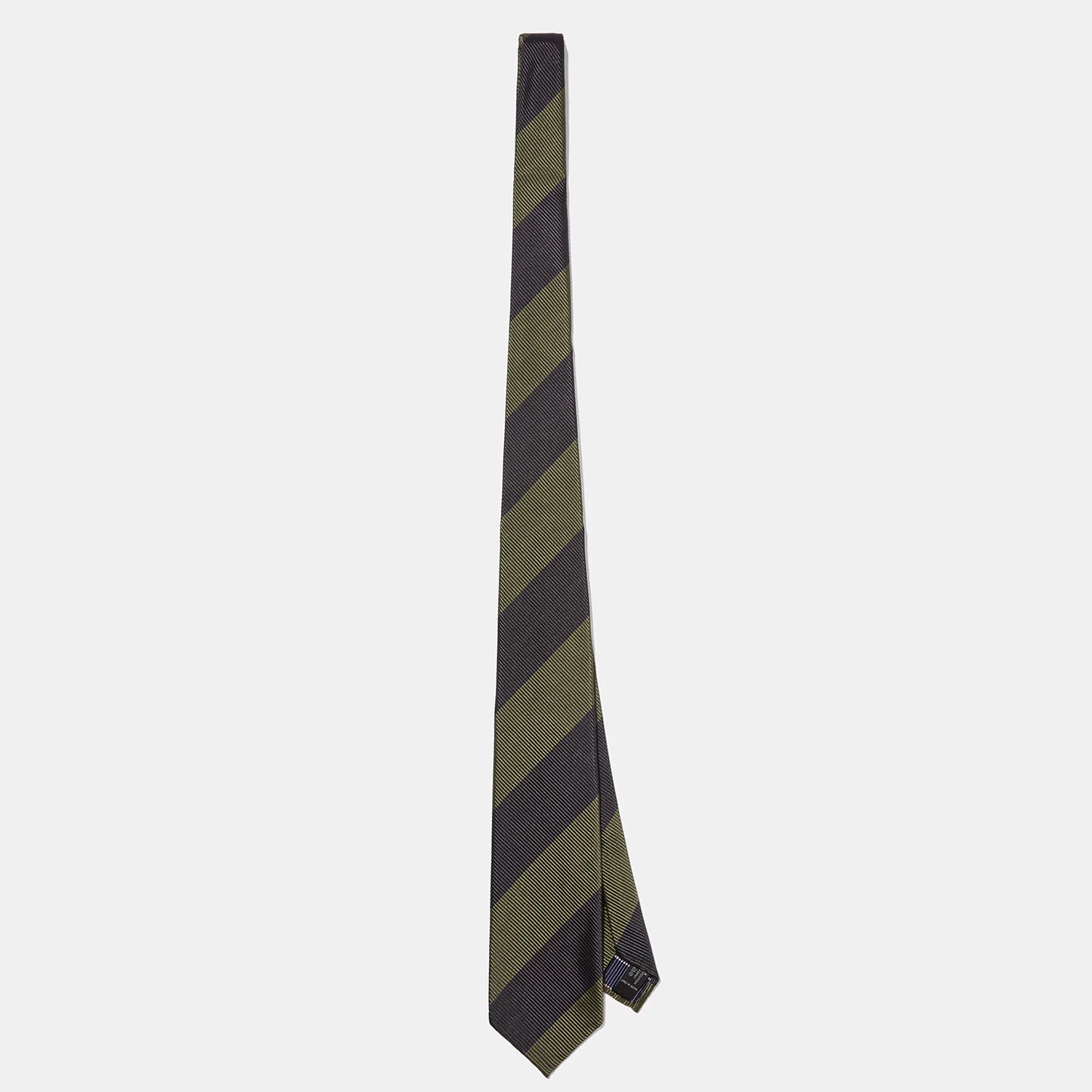 Cotton Silk Tie Green Navy Stripe