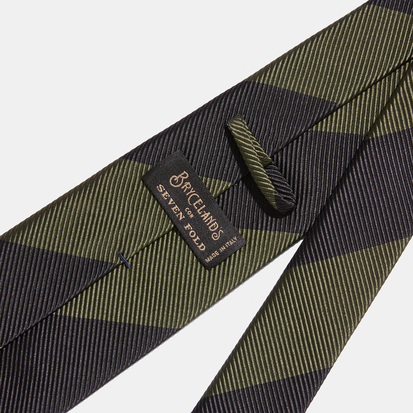Cotton Silk Tie Green Navy Stripe - Image 2