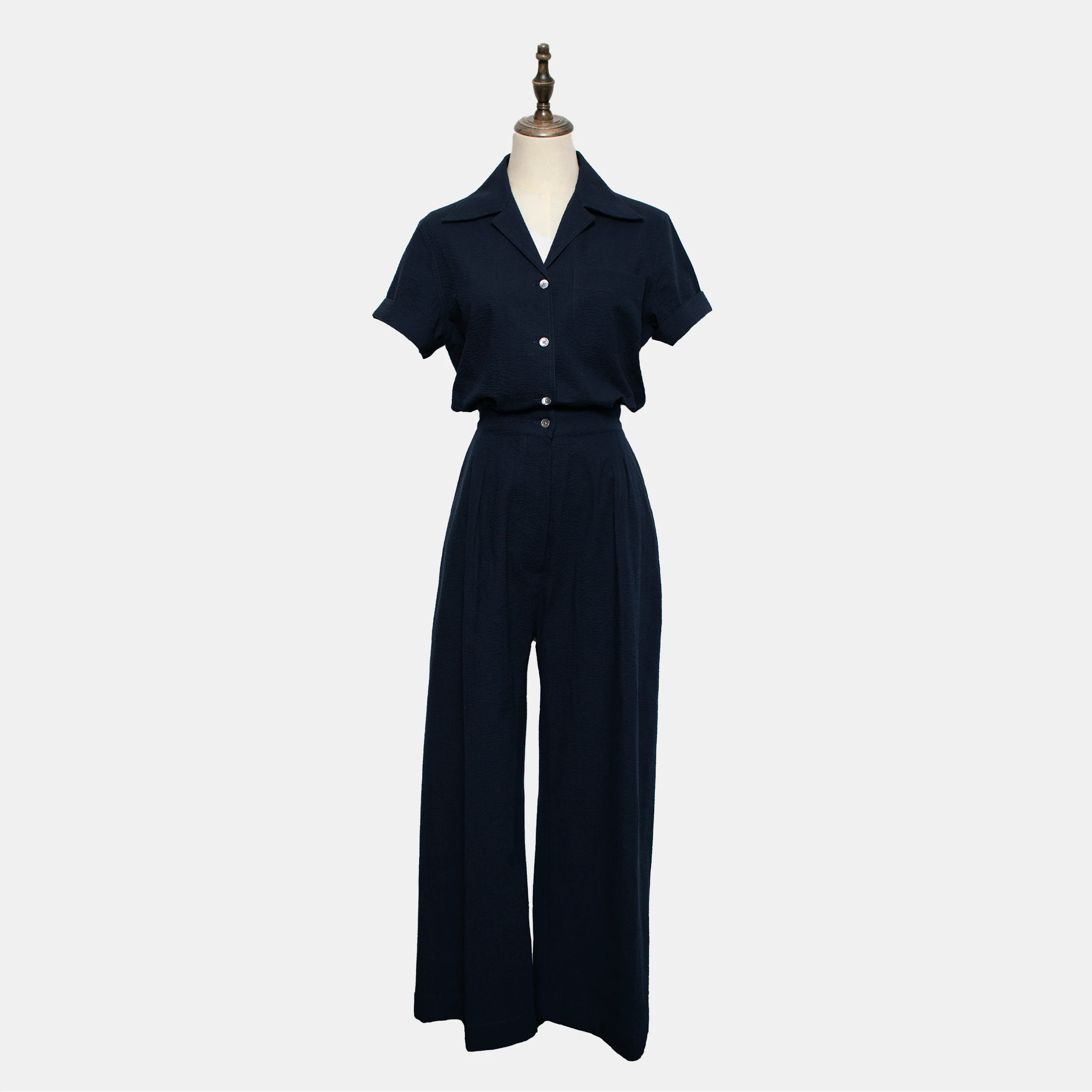 Emmeline Jumpsuit Navy Seersucker