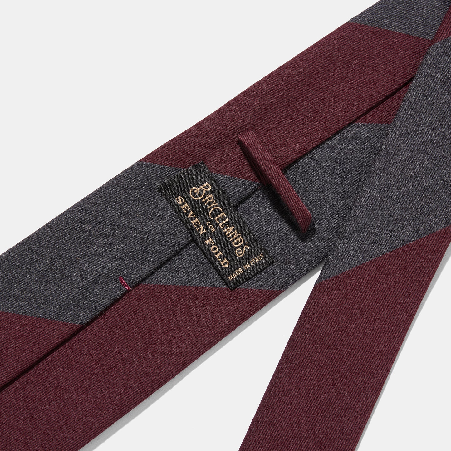 Wool Cotton Tie Grey Burgundy Stripe - Image 2